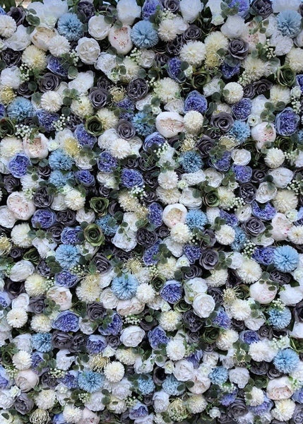 Blue, Grey & Ivory Foliage Flower Wall - Starlight Flower Walls