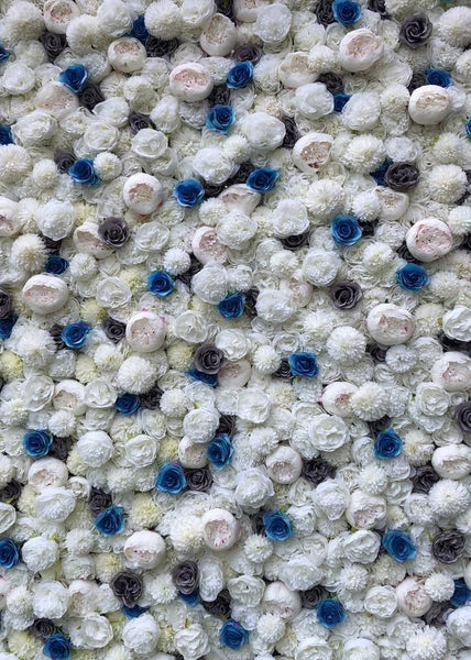 Ivory with Blue & Grey Flower Wall - Starlight Flower Walls
